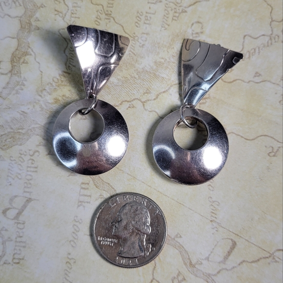 Baer silver vintage 80s post dangle geometric earrings - Picture 3 of 7